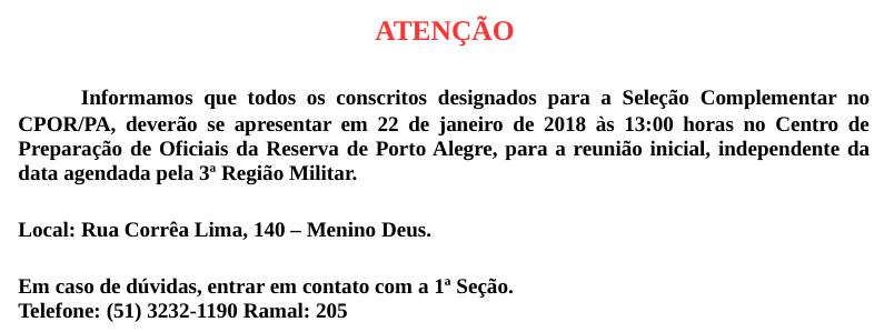 aviso selecao 2018